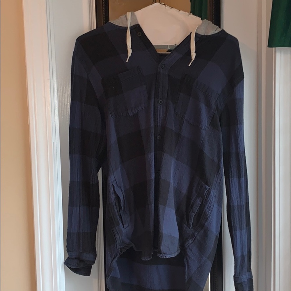 Long sleeve hooded button up. Blue